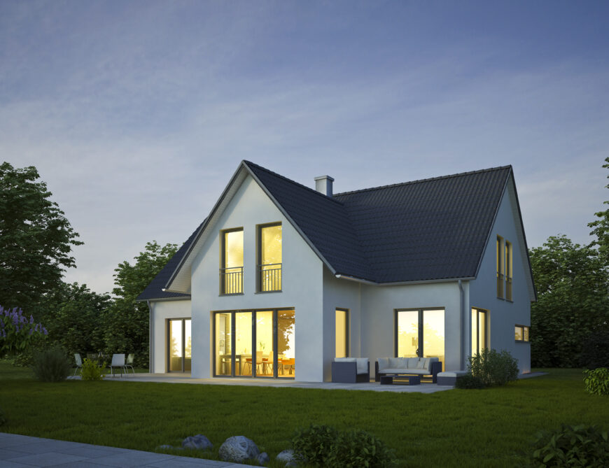 Dom z zapalonymi światłami