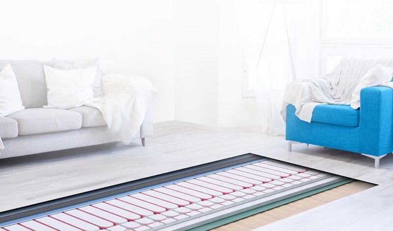 podłoga z płytami pod ogrzewanie podłogowe - przekrój